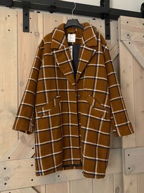 NWT Mango Plaid Cocoon Pea Coat